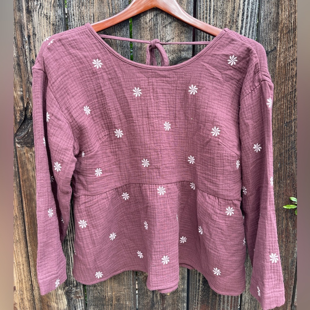 Madewell Gauzy Cotton Daisy Embroidered Peasant Blouse - Size M